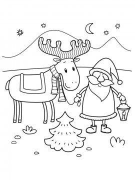 Раскраска Дед Мороз с оленями 3 - Бесплатно распечатать