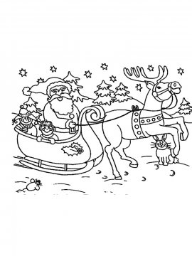 Раскраска Дед Мороз с оленями 31 - Бесплатно распечатать