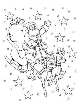 Раскраска Дед Мороз с оленями 32 - Бесплатно распечатать
