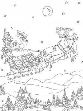 Раскраска Дед Мороз с оленями 34 - Бесплатно распечатать