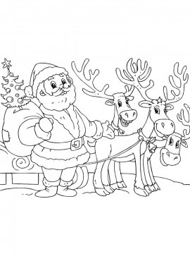 Раскраска Дед Мороз с оленями 37 - Бесплатно распечатать