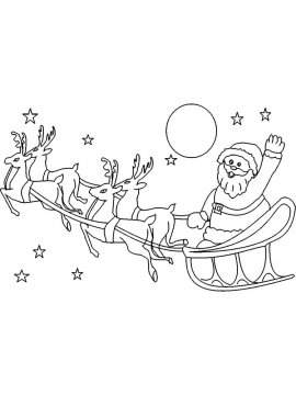Раскраска Дед Мороз с оленями 38 - Бесплатно распечатать