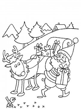 Раскраска Дед Мороз с оленями 39 - Бесплатно распечатать