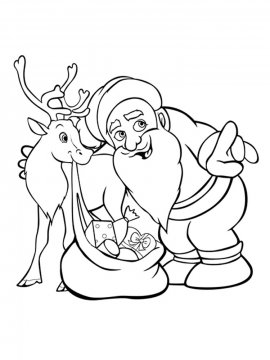 Раскраска Дед Мороз с оленями 4 - Бесплатно распечатать