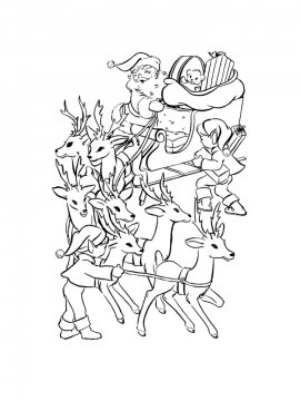 Раскраска Дед Мороз с оленями 6 - Бесплатно распечатать