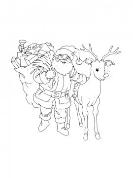 Раскраска Дед Мороз с оленями 7 - Бесплатно распечатать