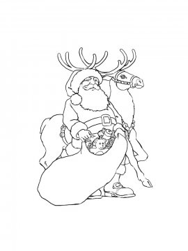 Раскраска Дед Мороз с оленями 9 - Бесплатно распечатать