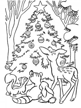 Раскраска новогодняя с животными 34 - Бесплатно распечатать