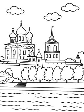 Православный храм с золотыми куполами у реки
