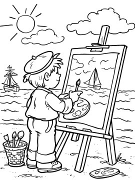 Художник рисует морской пейзаж у моря
